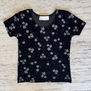 Vintage Charlotte Russe Black Floral Velvet Top